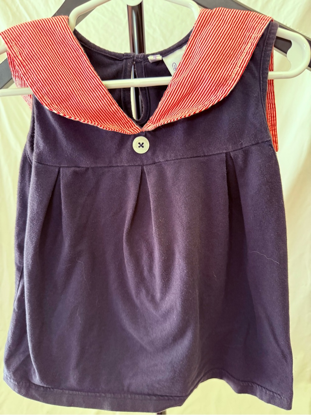 Rachel Riley Navy Dress with Red Striped Collar